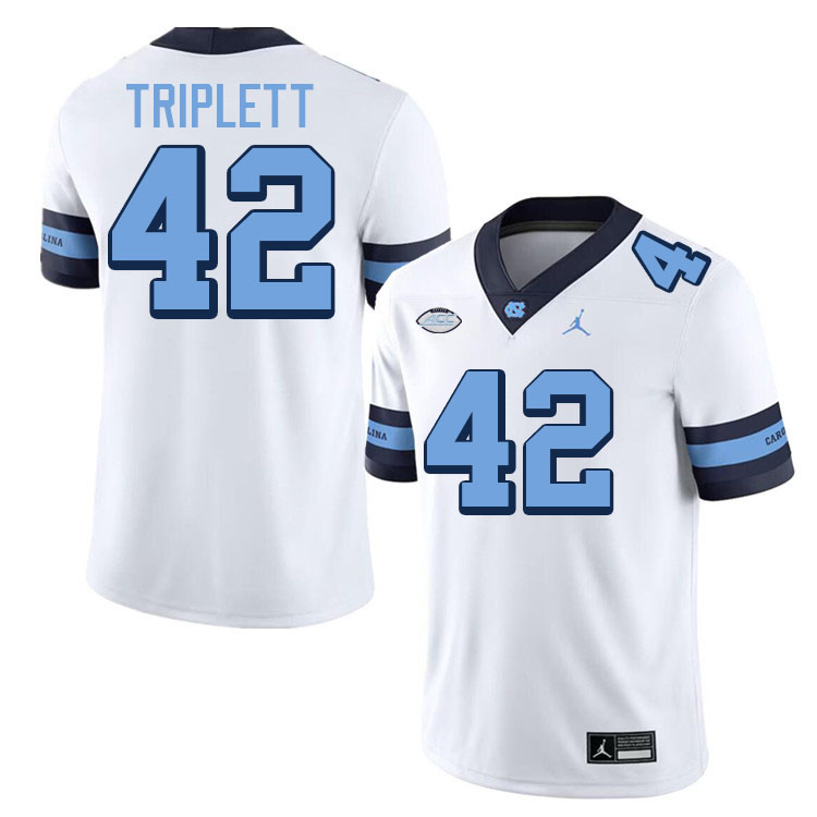 #42 Spencer Triplett North Carolina Tar Heels College Football Jersey Stitched-Retro White
